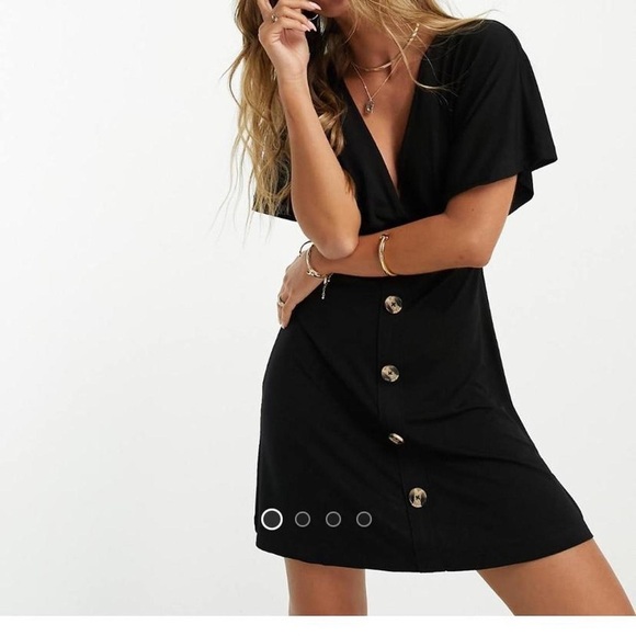 ASOS Flutter Sleeve Black Button-Down Dress 10 - Picture 1 of 7